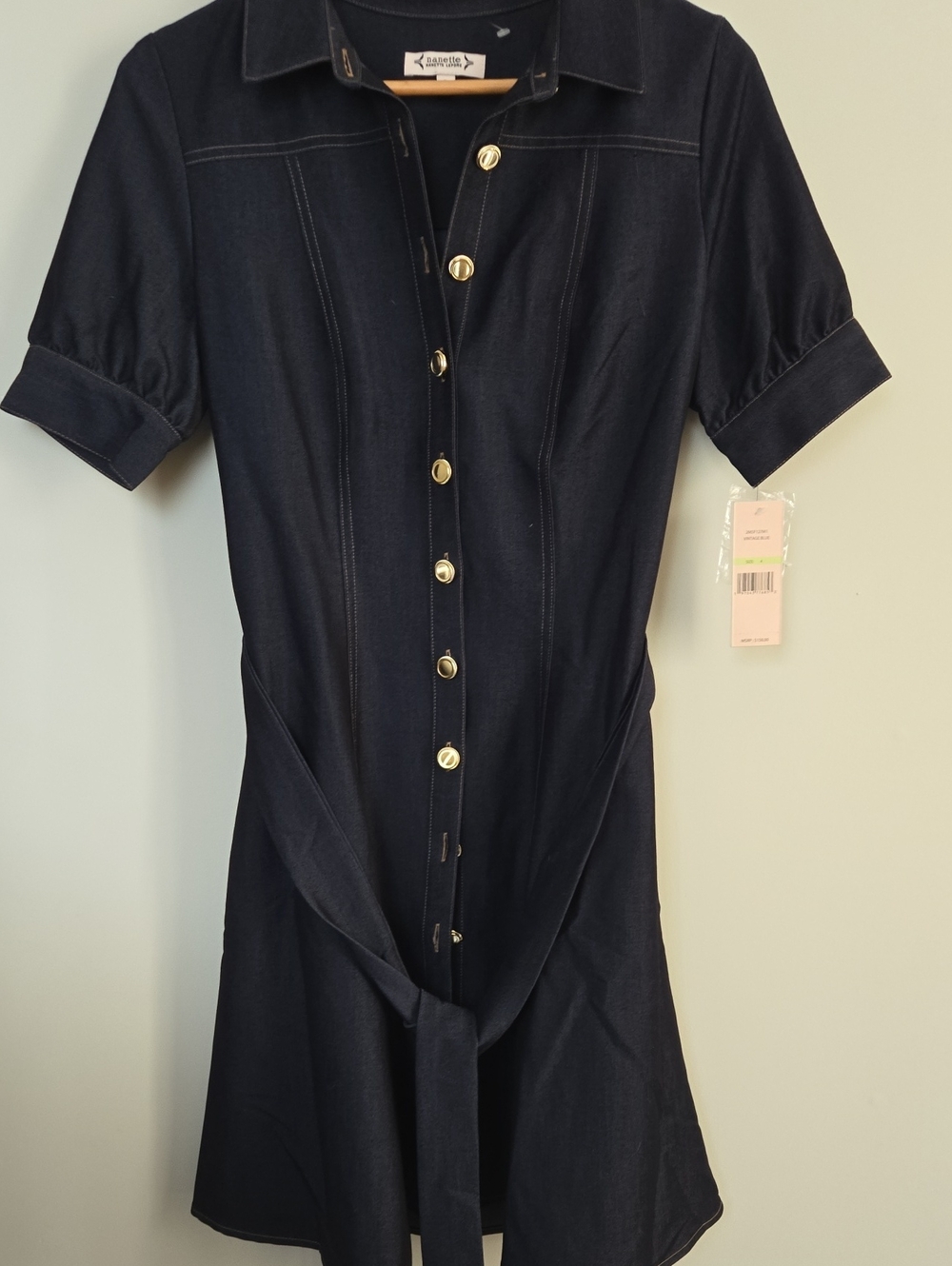 Nanette Lepore Navy Short-Sleeve Button Front Shirt Dress